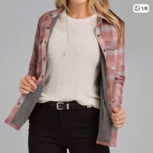Prana Rose and Grey Plaid Snap-Front Shirt Jacket Shacket